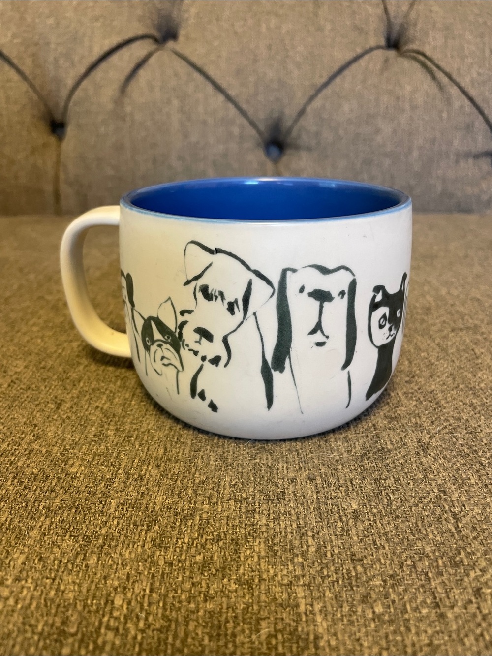 Anthropologie Dog Person Blue Interior White Dog Sketch Ceramic Mug